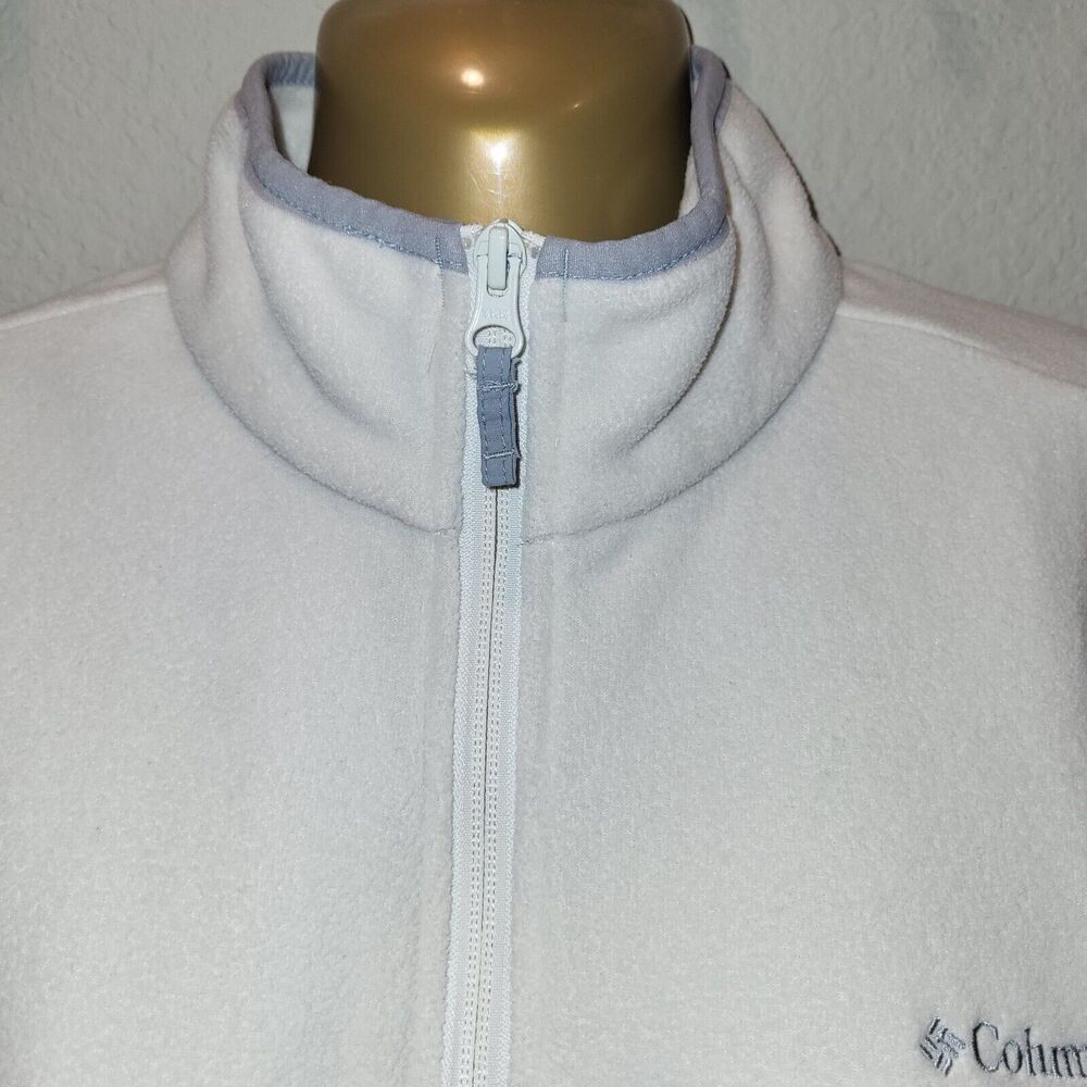 Columbia Woman's Medium Off-White Jacket Gray Trim Full Zip High Neck Pockets - Picture 6 of 10